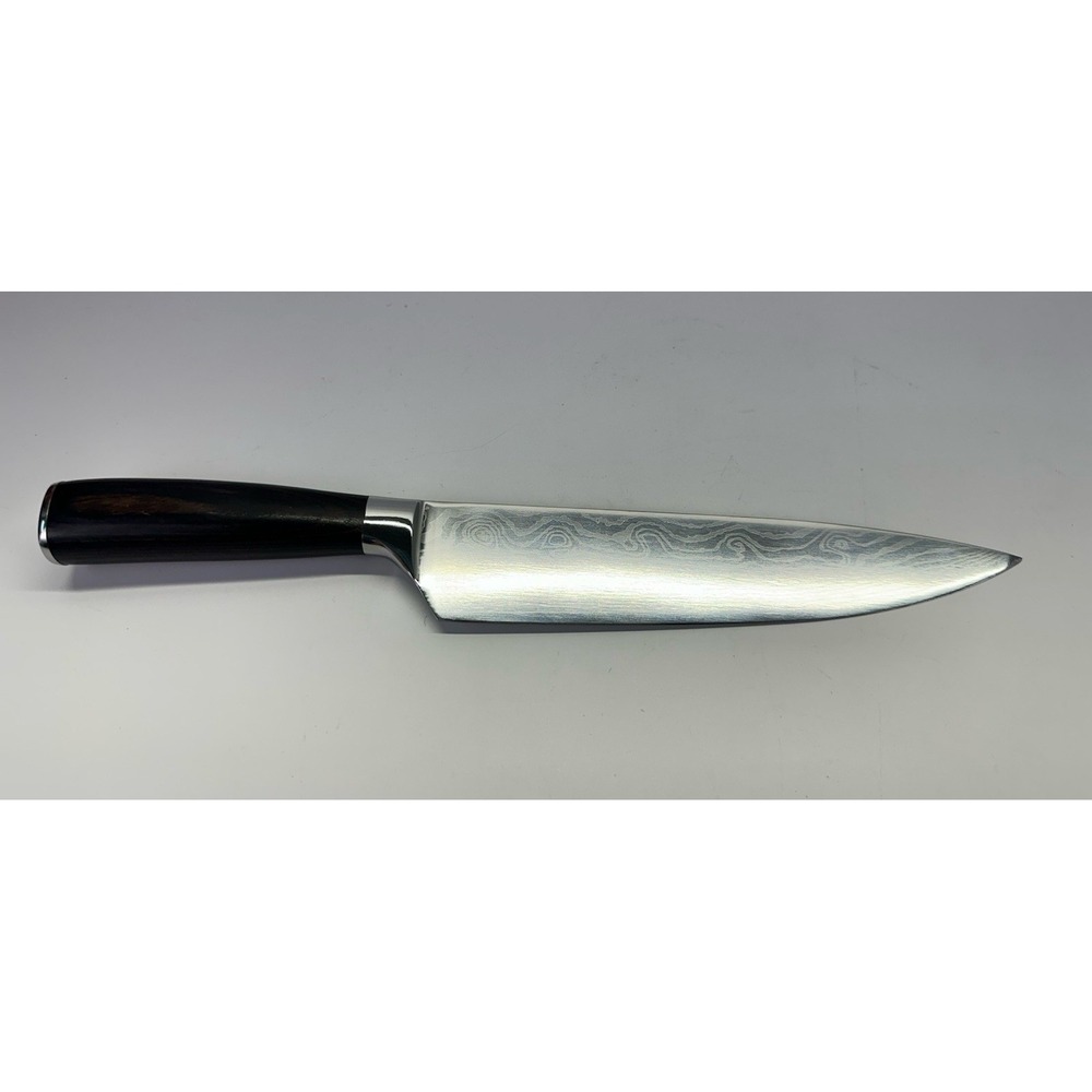 8" Chef Knife Damascus Style Pattern Wood Handle Kitchen Knife 12.5" Overall